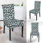 White And Teal Leopard Print Dining Chair Slipcover