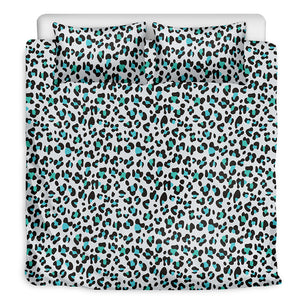 White And Teal Leopard Print Duvet Cover Bedding Set