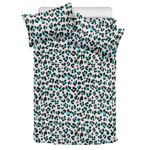 White And Teal Leopard Print Duvet Cover Bedding Set