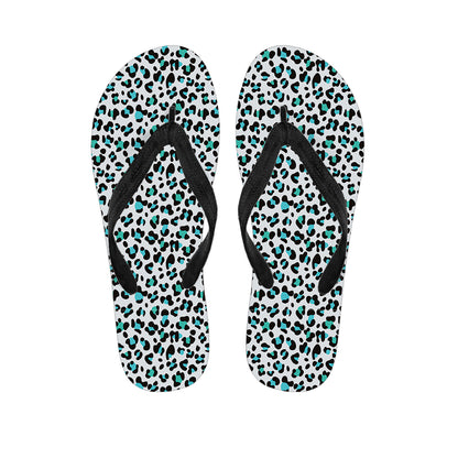 White And Teal Leopard Print Flip Flops
