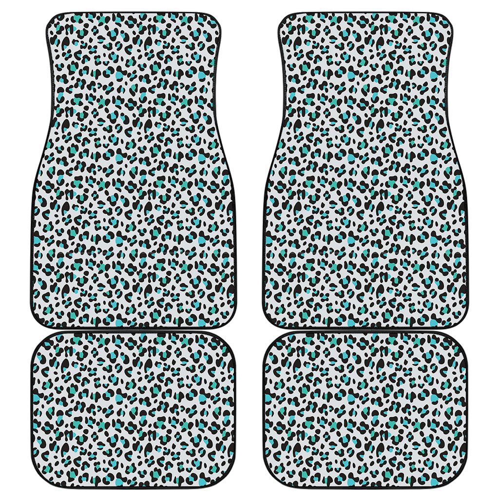 White And Teal Leopard Print Front and Back Car Floor Mats