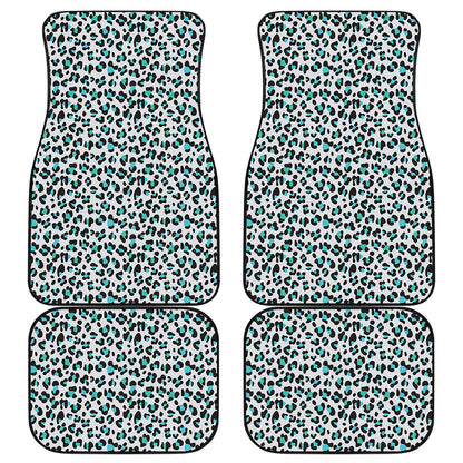 White And Teal Leopard Print Front and Back Car Floor Mats
