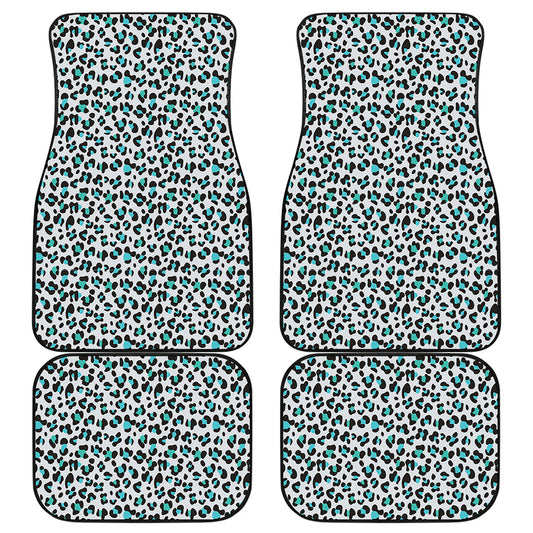 White And Teal Leopard Print Front and Back Car Floor Mats