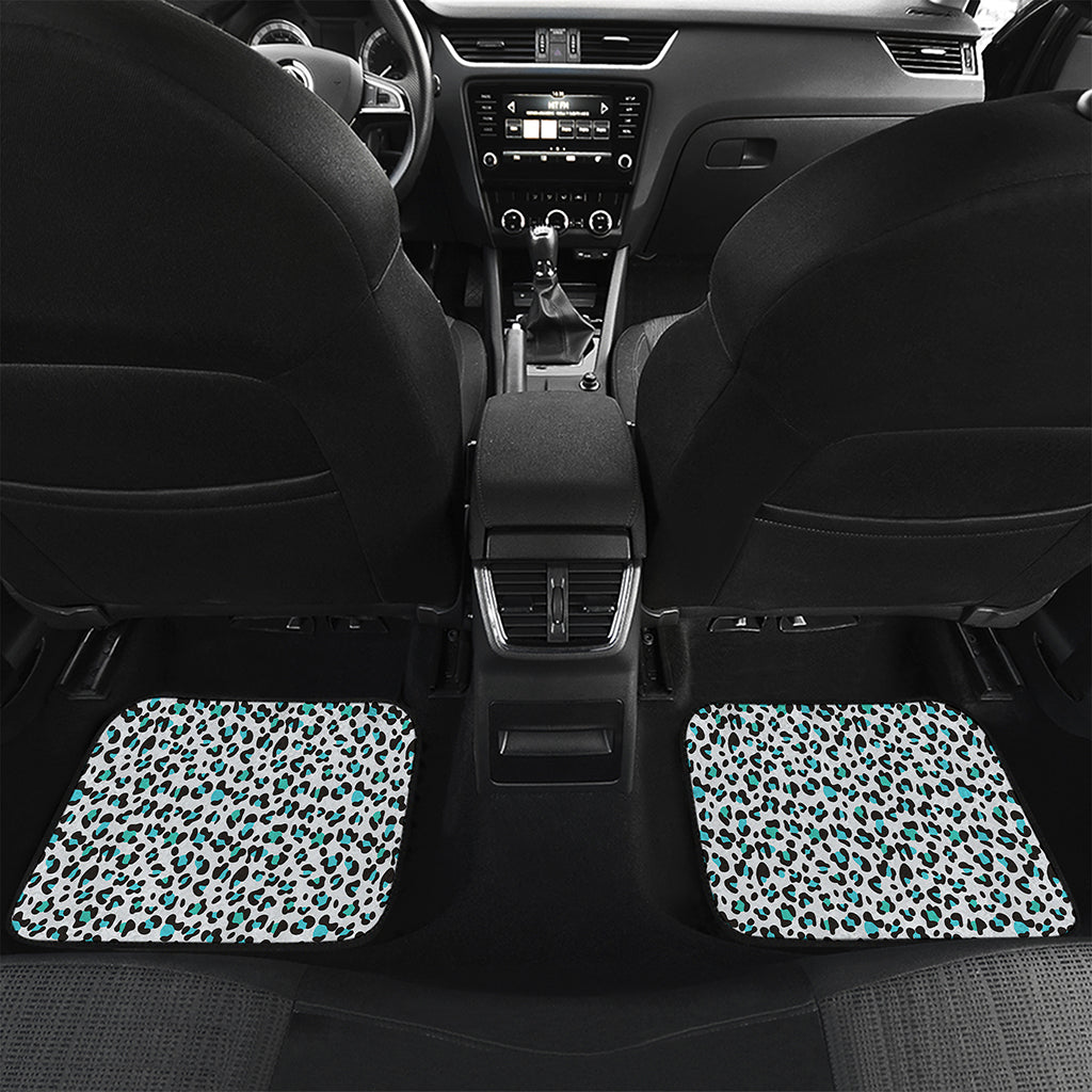 White And Teal Leopard Print Front and Back Car Floor Mats