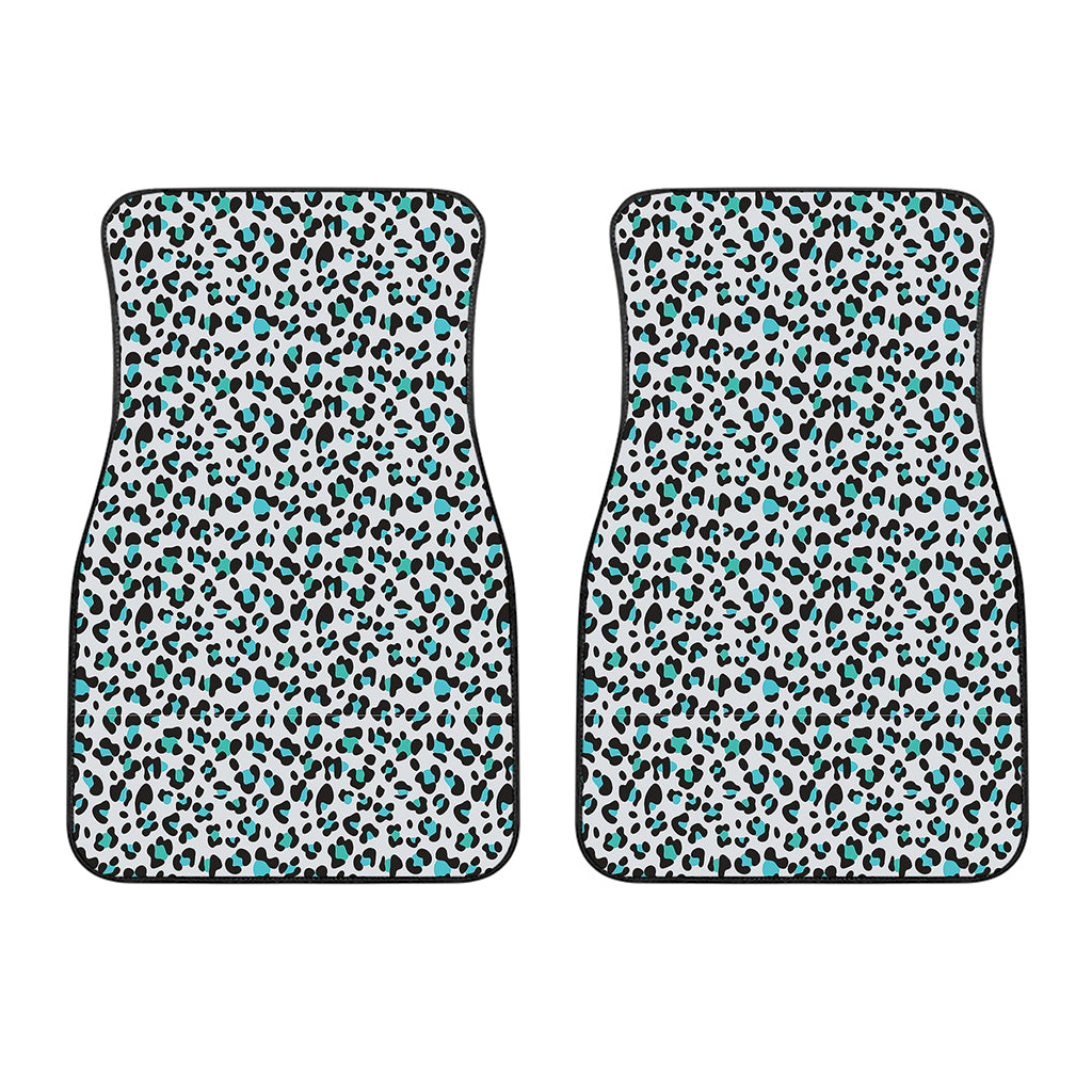 White And Teal Leopard Print Front Car Floor Mats