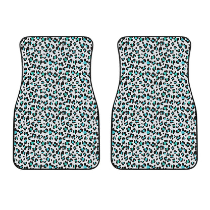 White And Teal Leopard Print Front Car Floor Mats