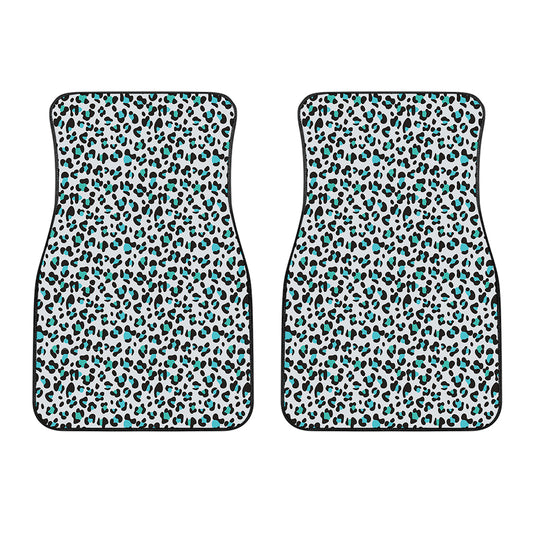 White And Teal Leopard Print Front Car Floor Mats