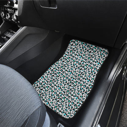 White And Teal Leopard Print Front Car Floor Mats