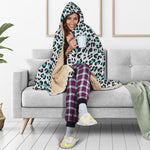White And Teal Leopard Print Hooded Blanket