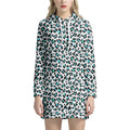 White And Teal Leopard Print Pullover Hoodie Dress