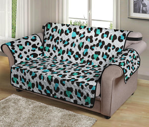 White And Teal Leopard Print Loveseat Protector