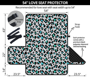 White And Teal Leopard Print Loveseat Protector