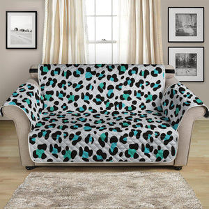 White And Teal Leopard Print Loveseat Protector