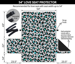 White And Teal Leopard Print Loveseat Protector