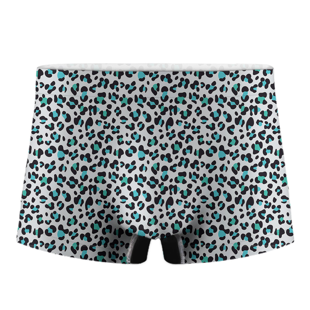 White And Teal Leopard Print Men's Boxer Briefs