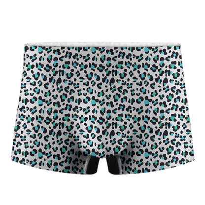 White And Teal Leopard Print Men's Boxer Briefs
