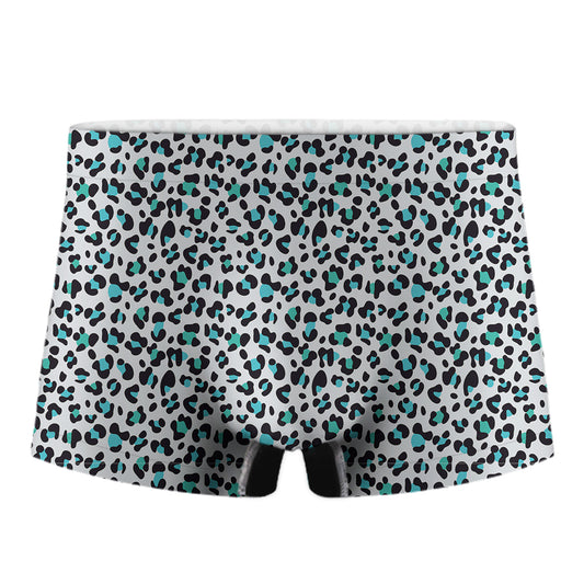 White And Teal Leopard Print Men's Boxer Briefs