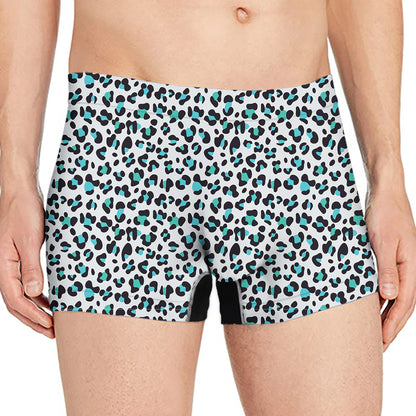 White And Teal Leopard Print Men's Boxer Briefs