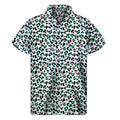 White And Teal Leopard Print Men's Short Sleeve Shirt