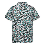 White And Teal Leopard Print Men's Short Sleeve Shirt