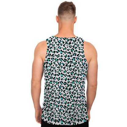 White And Teal Leopard Print Men's Tank Top