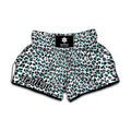 White And Teal Leopard Print Muay Thai Boxing Shorts