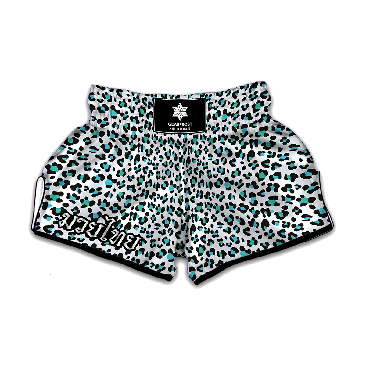 White And Teal Leopard Print Muay Thai Boxing Shorts
