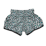 White And Teal Leopard Print Muay Thai Boxing Shorts