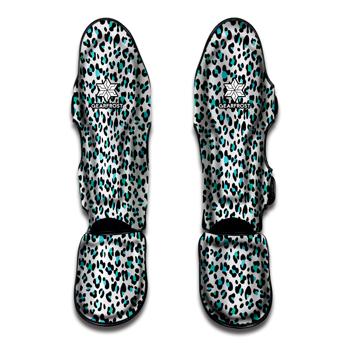 White And Teal Leopard Print Muay Thai Shin Guard