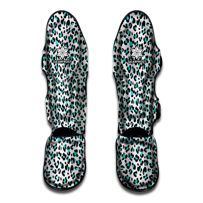 White And Teal Leopard Print Muay Thai Shin Guard