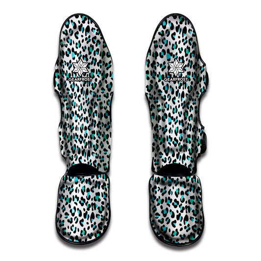 White And Teal Leopard Print Muay Thai Shin Guard