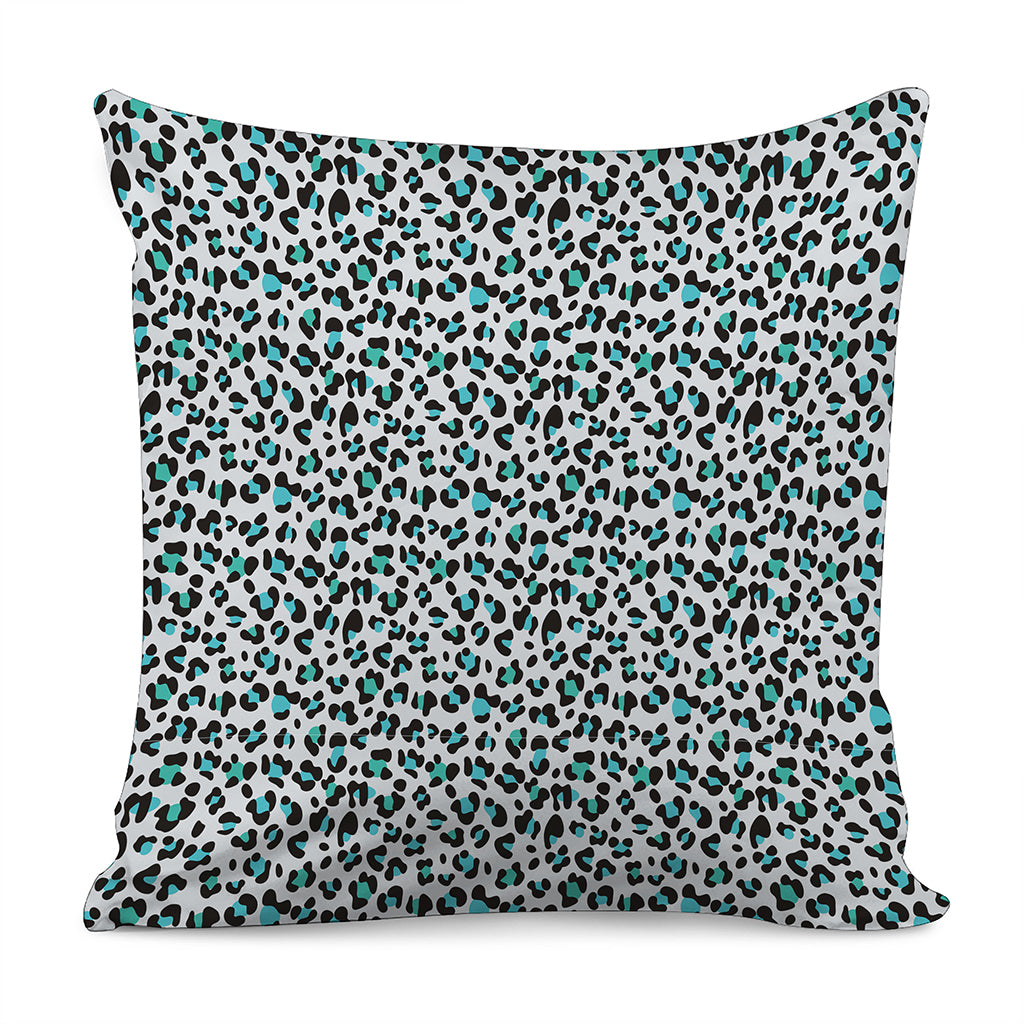 White And Teal Leopard Print Pillow Cover