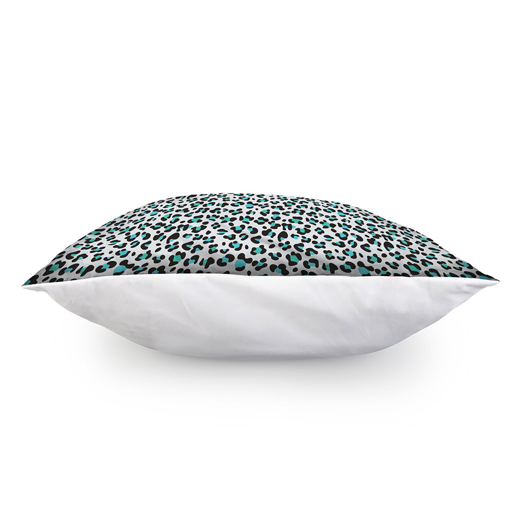 White And Teal Leopard Print Pillow Cover