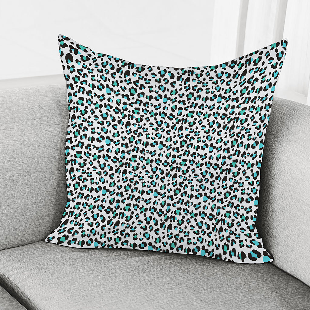 White And Teal Leopard Print Pillow Cover