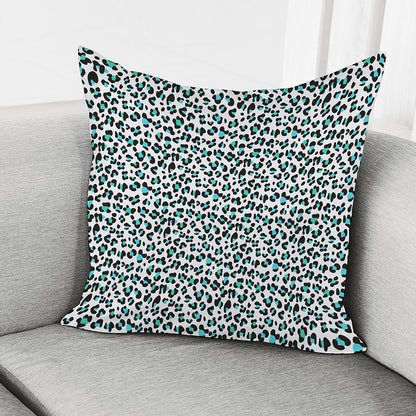 White And Teal Leopard Print Pillow Cover