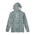 White And Teal Leopard Print Pullover Hoodie