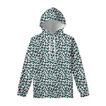 White And Teal Leopard Print Pullover Hoodie