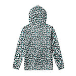White And Teal Leopard Print Pullover Hoodie