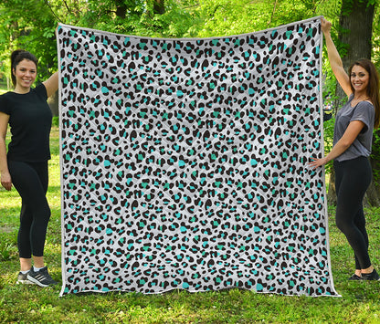White And Teal Leopard Print Quilt