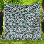 White And Teal Leopard Print Quilt