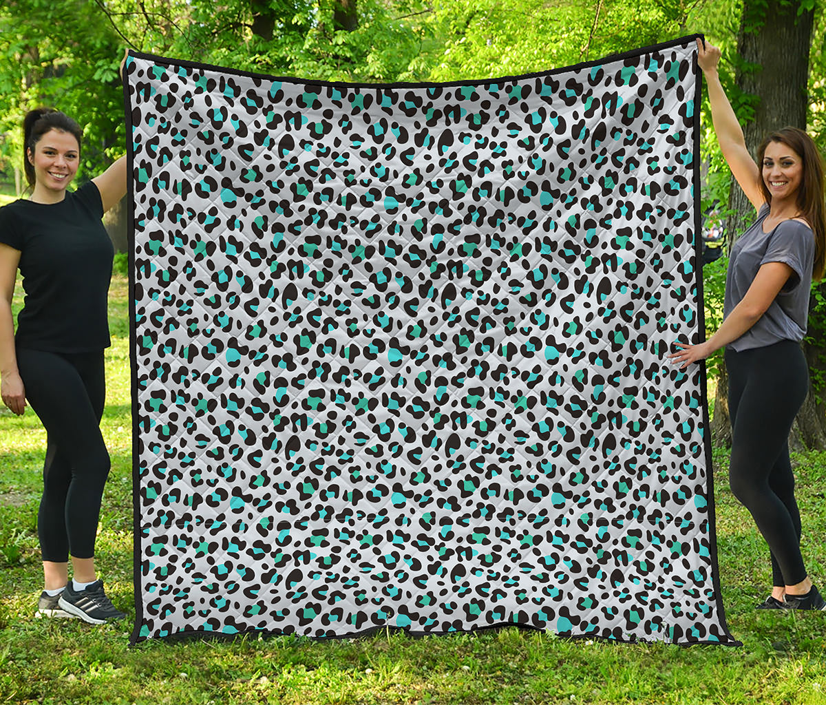 White And Teal Leopard Print Quilt