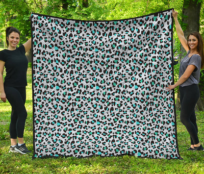 White And Teal Leopard Print Quilt