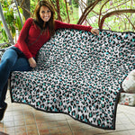 White And Teal Leopard Print Quilt