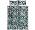 White And Teal Leopard Print Quilt Bed Set
