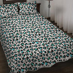 White And Teal Leopard Print Quilt Bed Set