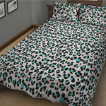 White And Teal Leopard Print Quilt Bed Set