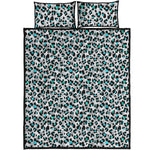 White And Teal Leopard Print Quilt Bed Set