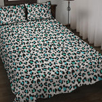 White And Teal Leopard Print Quilt Bed Set