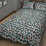 White And Teal Leopard Print Quilt Bed Set
