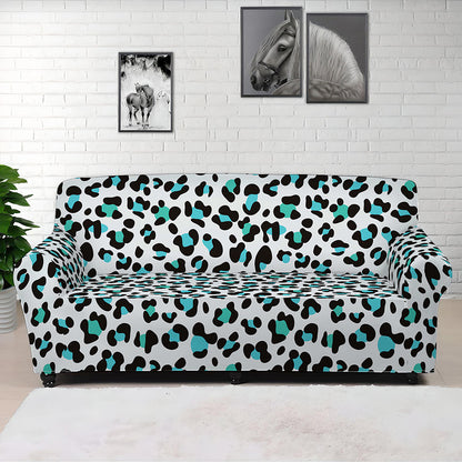 White And Teal Leopard Print Sofa Cover